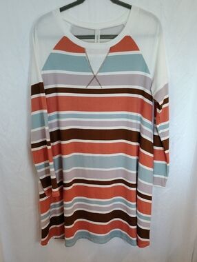Together Striped Midi Dress in Coral, Light Blue & Brown